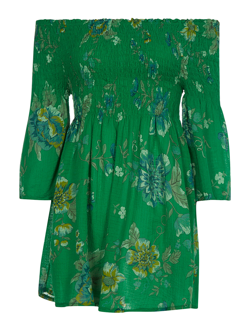 robe tunique encolure ��lastiqu��e - vert - femme -