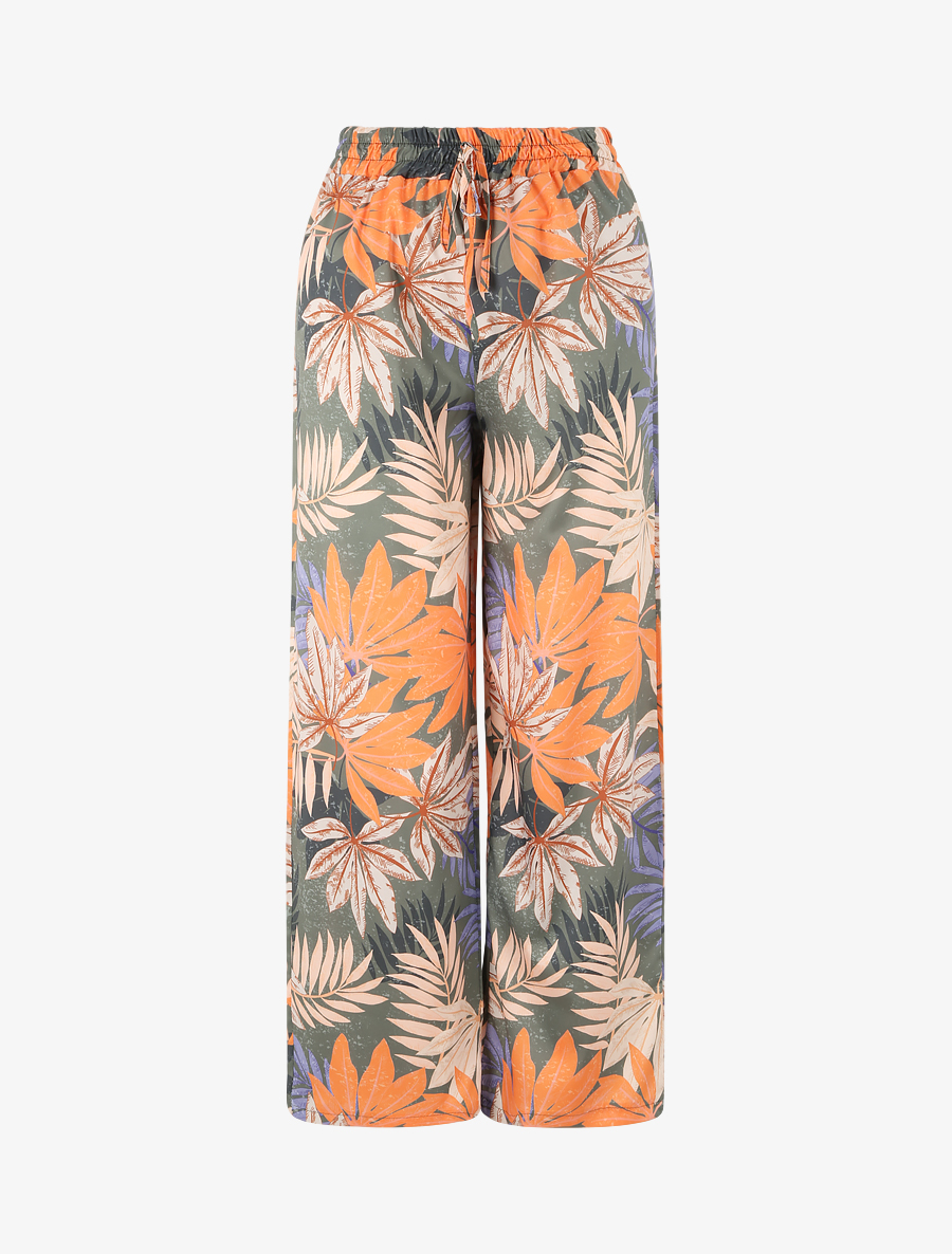 pantalon droit taille haute imprim�� tropical - femme -