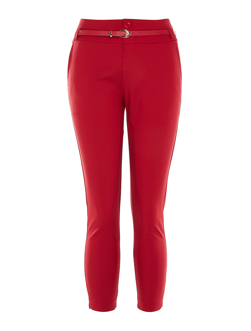 pantalon casual 7/8 ceintur�� - rouge - femme -