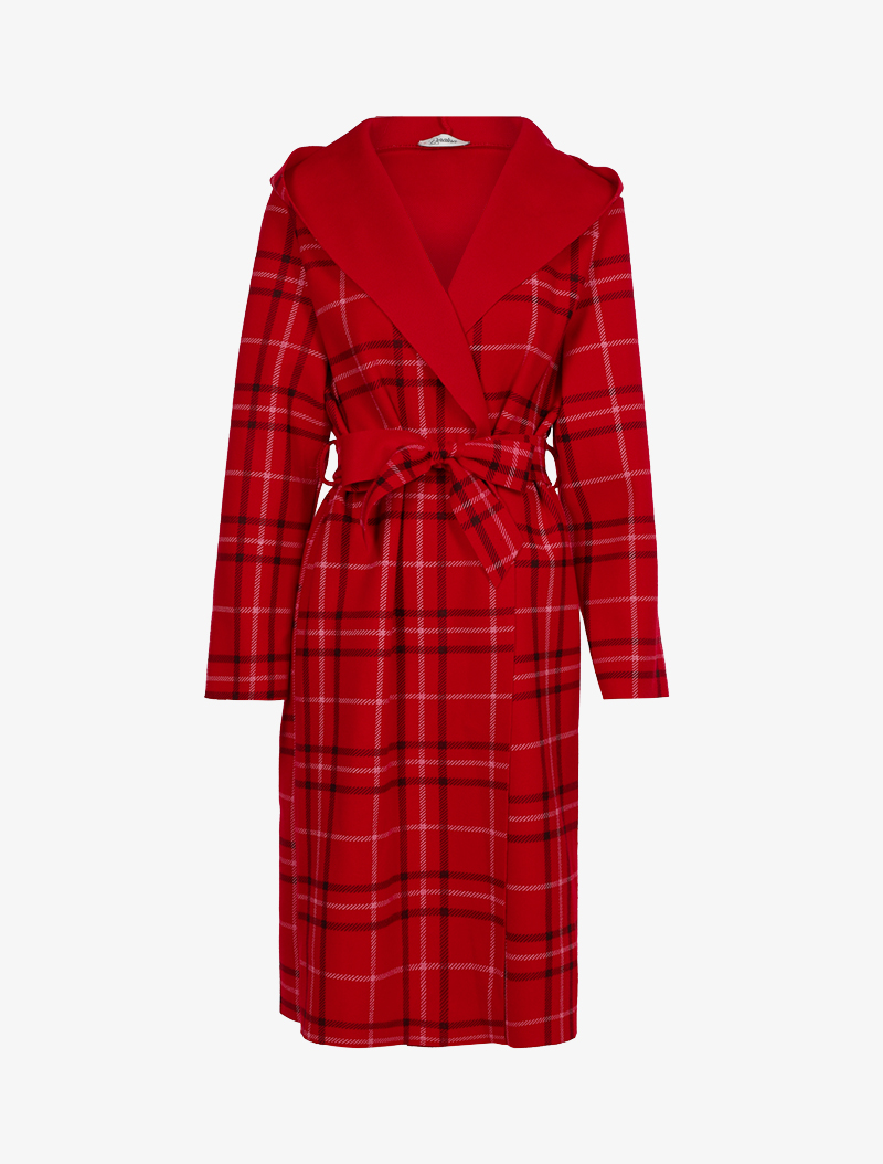 manteau long �� imprim�� tartan - rouge - femme -